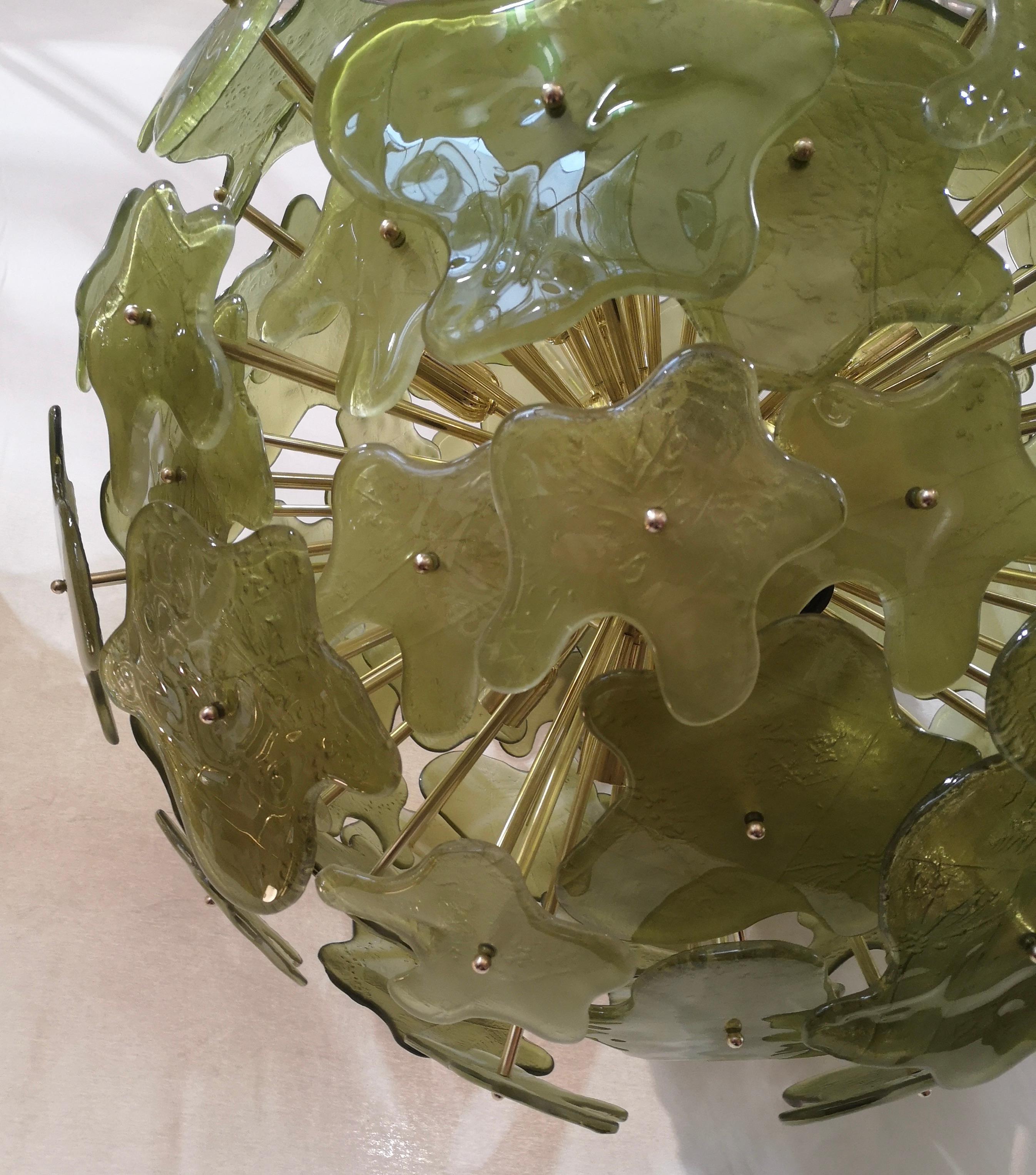 Contemporary Murano Sputnik Art Glass Green Color Midcentury Chandelier, 2000 For Sale