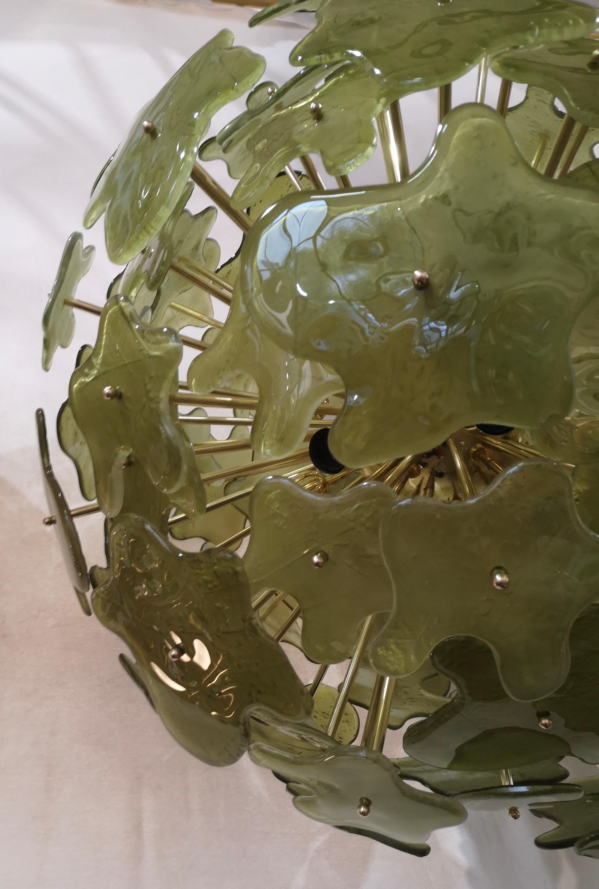 Murano-Sputnik-Kunstglas-Kronleuchter in Grün, Mitte des Jahrhunderts, 2000 im Angebot 1