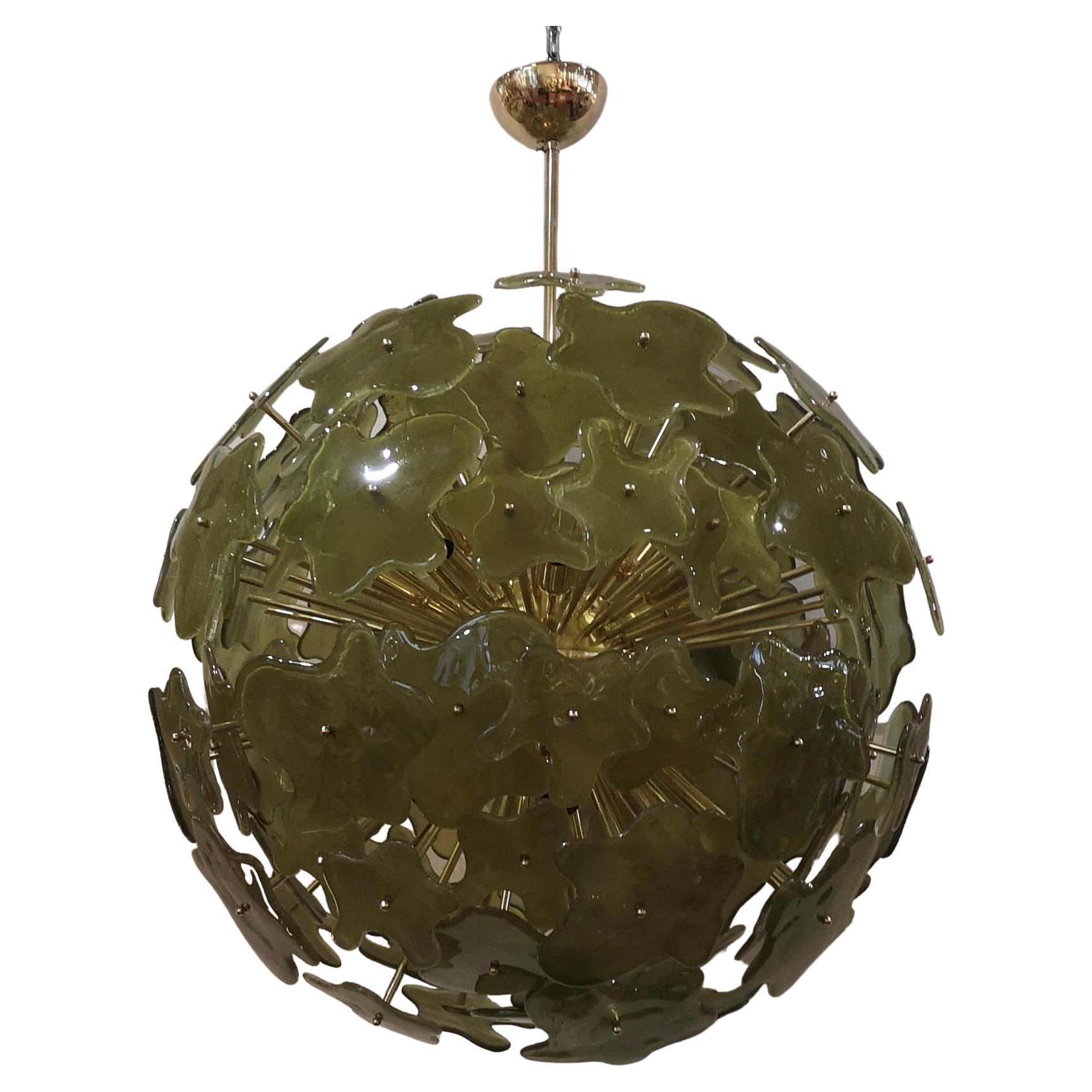 Murano Sputnik Art Glass Green Color Midcentury Chandelier, 2000 For Sale