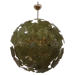 Murano Sputnik Art Glass Green Color Midcentury Chandelier, 2000