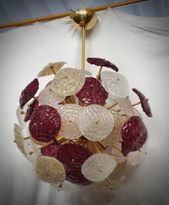 Murano Sputnik Art Glass Purple and Cream Color Chandelier and Pendant, 2020