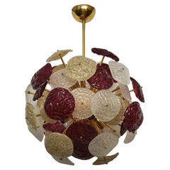 Murano Sputnik Art Glass Purple and Cream Color Chandelier and Pendant, 2020