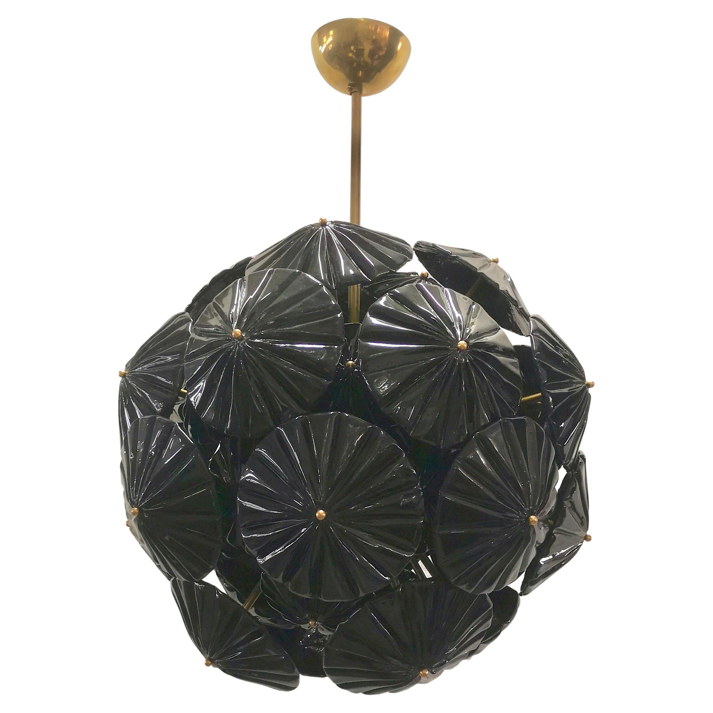 Murano Sputnik Black Color Art Glass Midcentury Chandelier, 2000