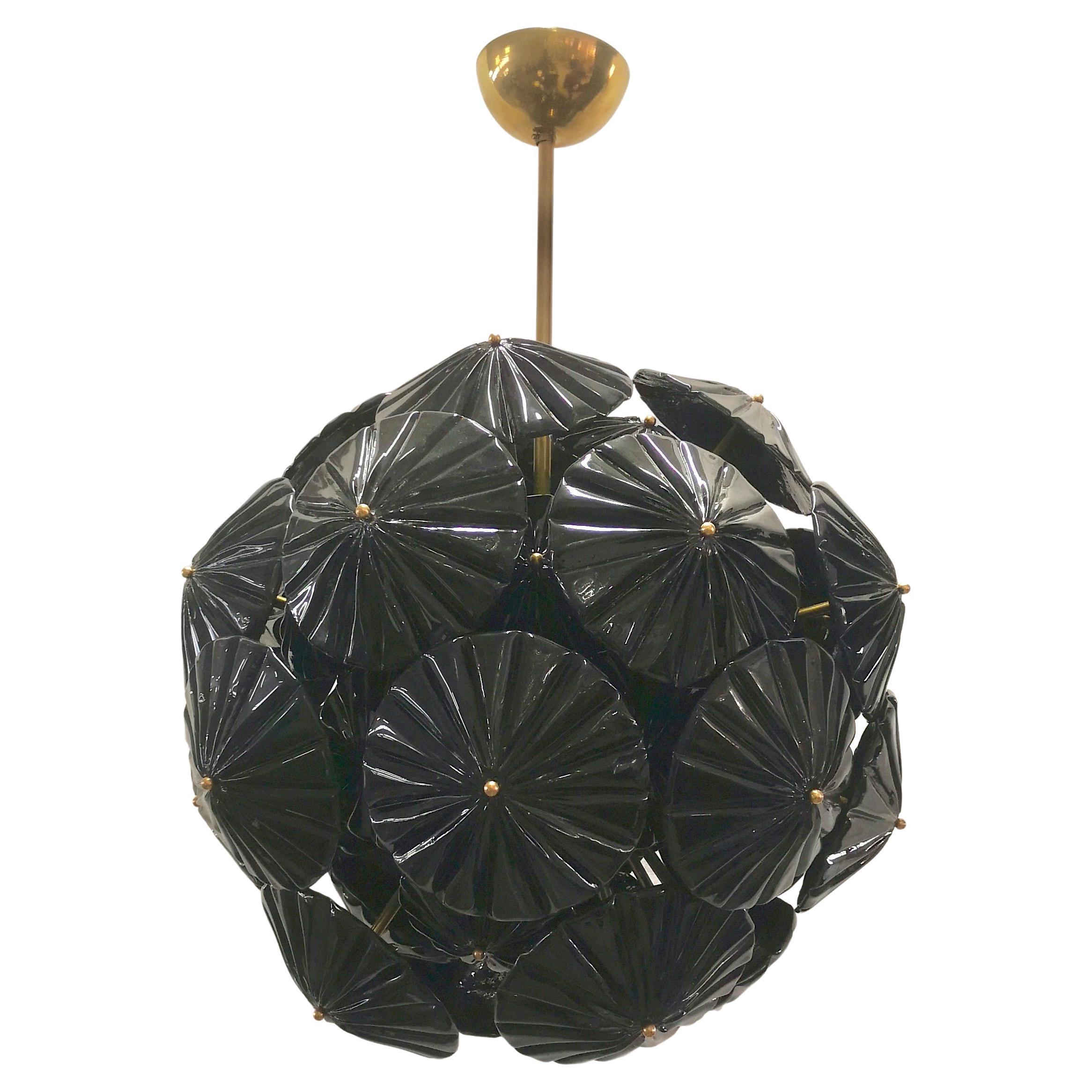 Murano Sputnik Black Color Art Glass Midcentury Chandelier and Pendant, 2000