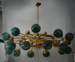 Lámpara de araña y colgante Art Déco de Murano Sputnik en vidrio artístico verde y latón, 2020