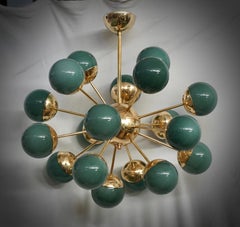 Murano Sputnik Green Glass and Brass Chandelier and Pendant, 2020