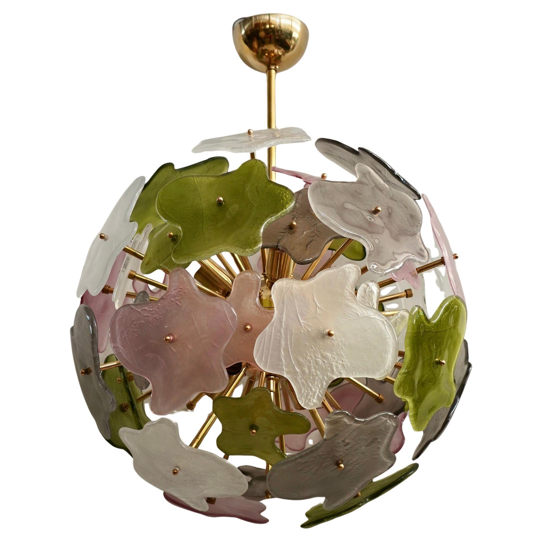 Murano Sputnik Green Pink and White Color Art Glass Chandelier and Pendant, 2020 en venta