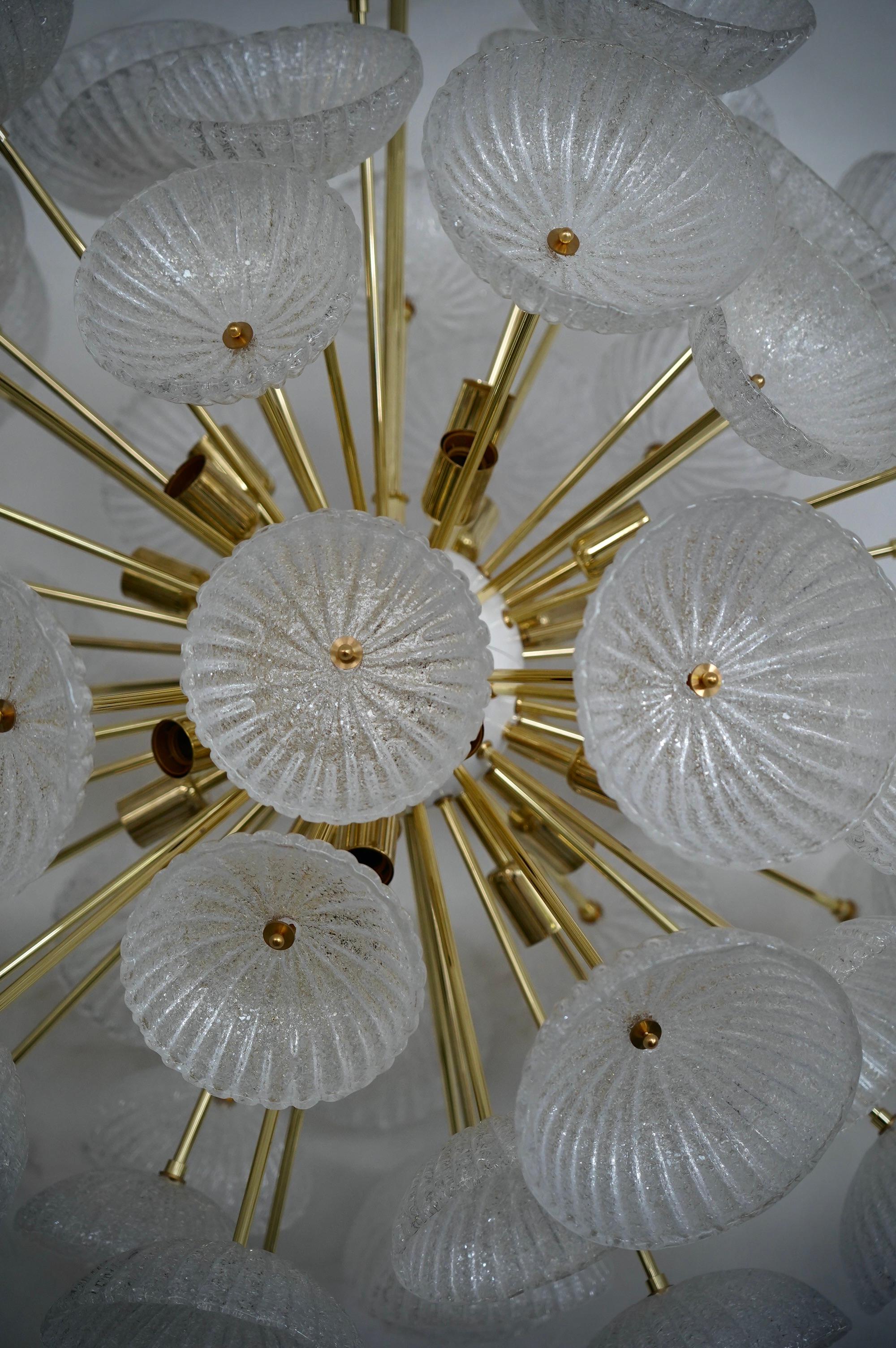 Brass Murano Sputnik Light Ice Color Art Glass Midcentury Chandelier and Pendant, 2020 For Sale