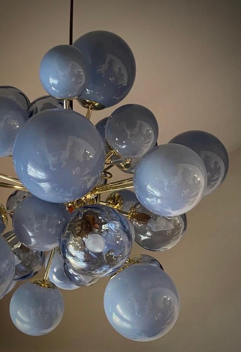 Murano Sputnik Pastel Light Blu Midcentury Chandelier and Pendant, 2000 (Messing) im Angebot