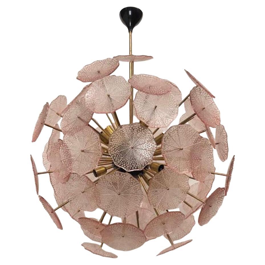 Murano Sputnik Pink Color Art Glass Midcentury Chandelier and Pendant, 1980