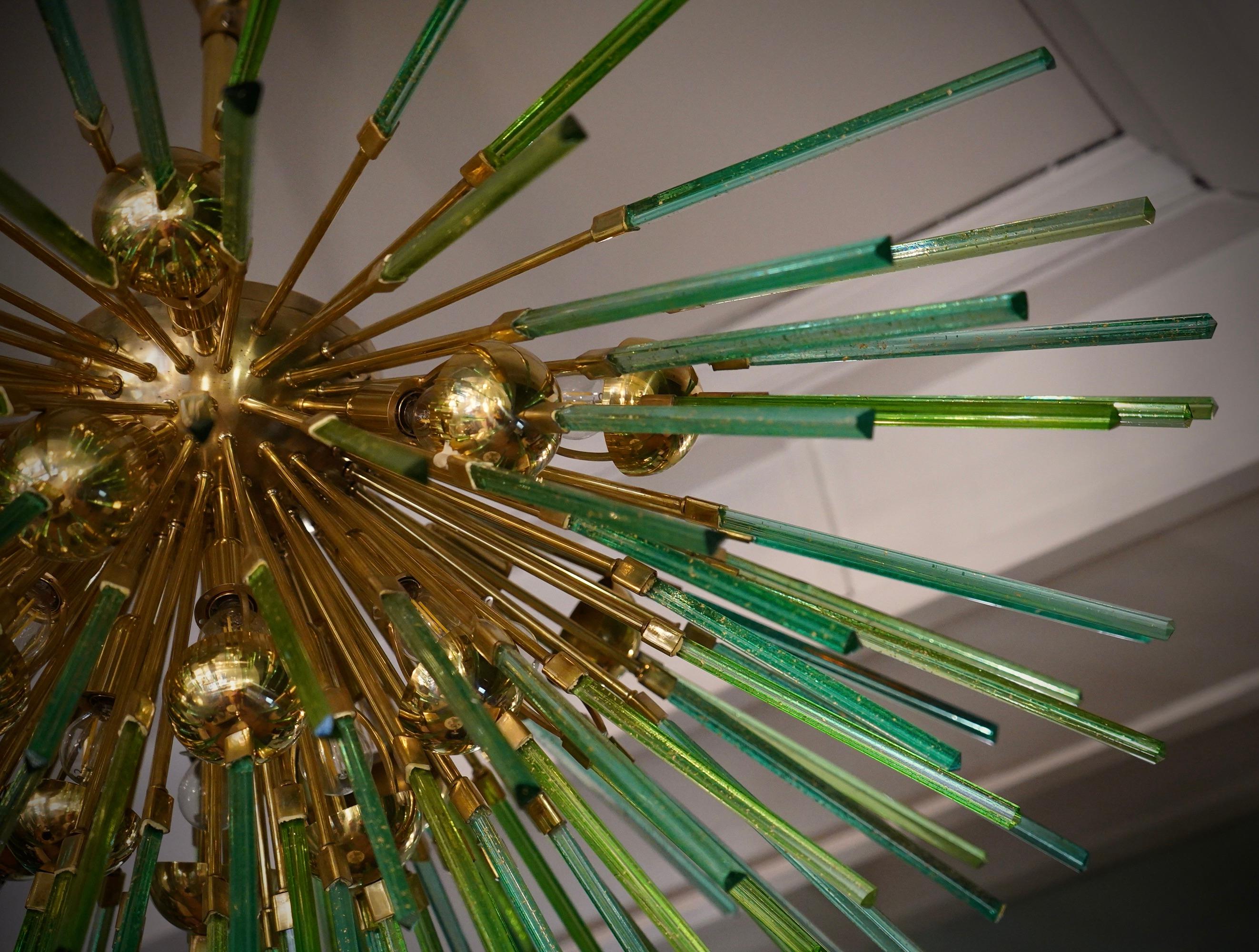 Murano Sputnik Semi Spherical Green Glass and Brass Chandelier, 1990 3
