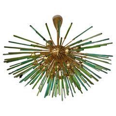 Vintage Murano Sputnik Semi Spherical Green Glass and Brass Chandelier, 1990