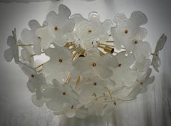 Murano Sputnik Semi Spherical White Glass and Brass Chandelier and Pendant, 2000