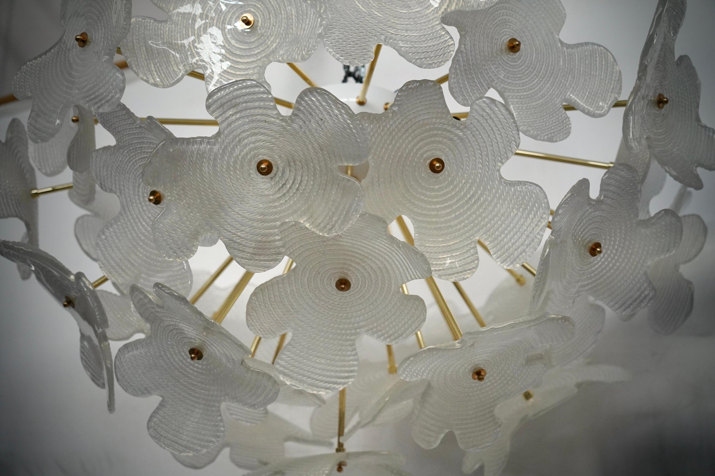 Mid-Century Modern Murano Sputnik Semi Spherical White Glass and Brass Chandelier and Pendant, 2000 For Sale
