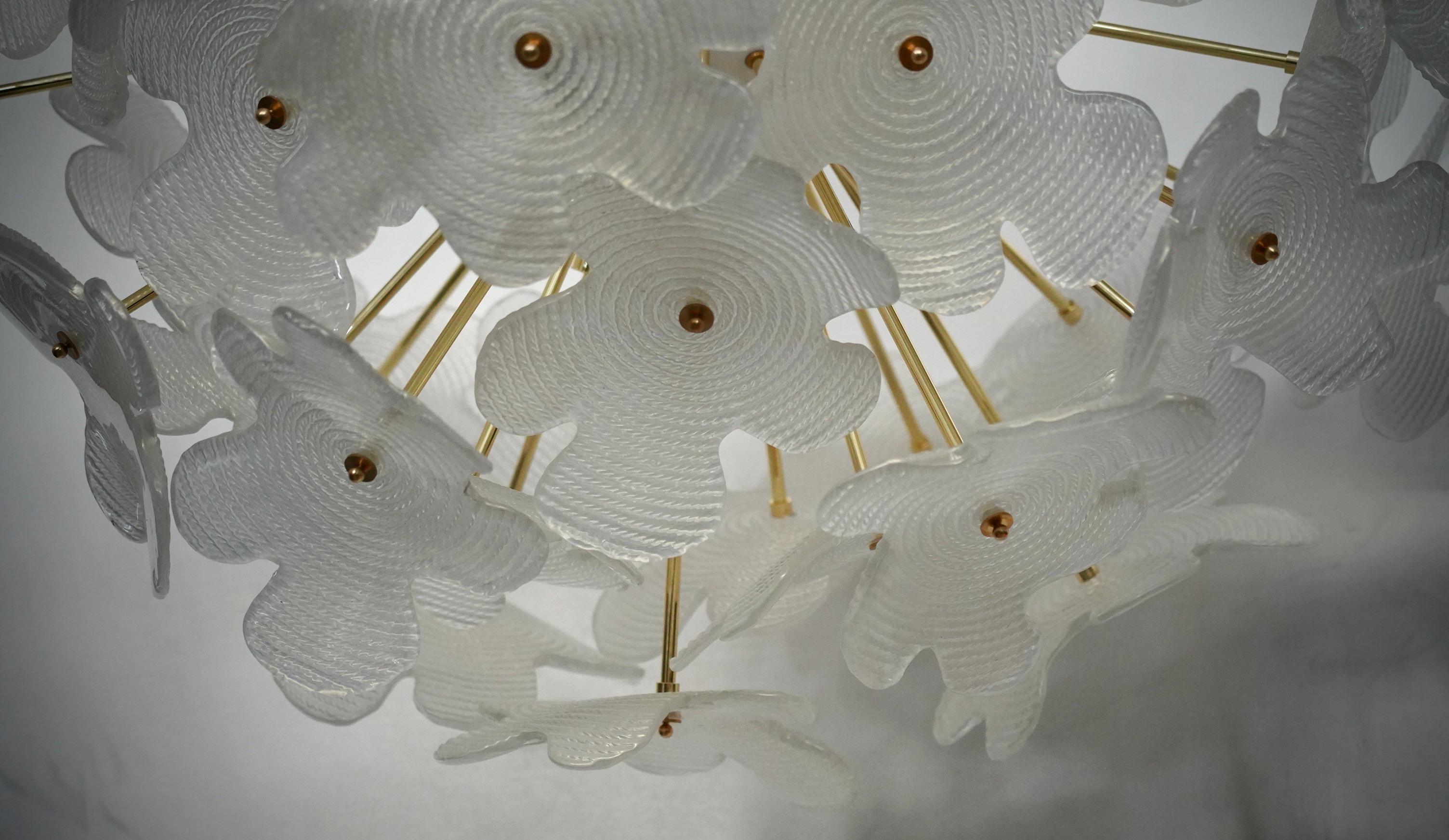 Italian Murano Sputnik Semi Spherical White Glass and Brass Chandelier and Pendant, 2000 For Sale