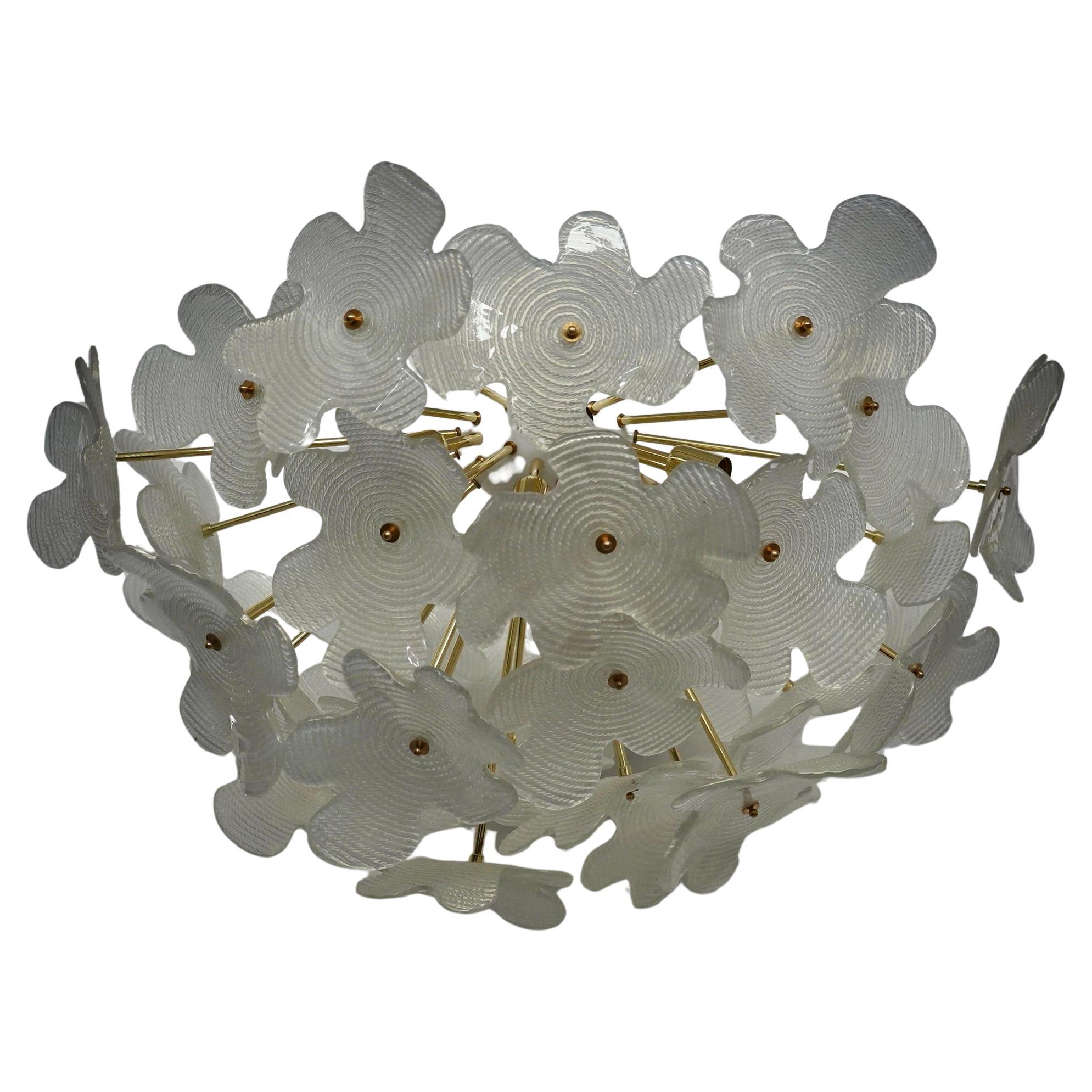 Murano Sputnik Semi Spherical White Glass and Brass Chandelier and Pendant, 2000
