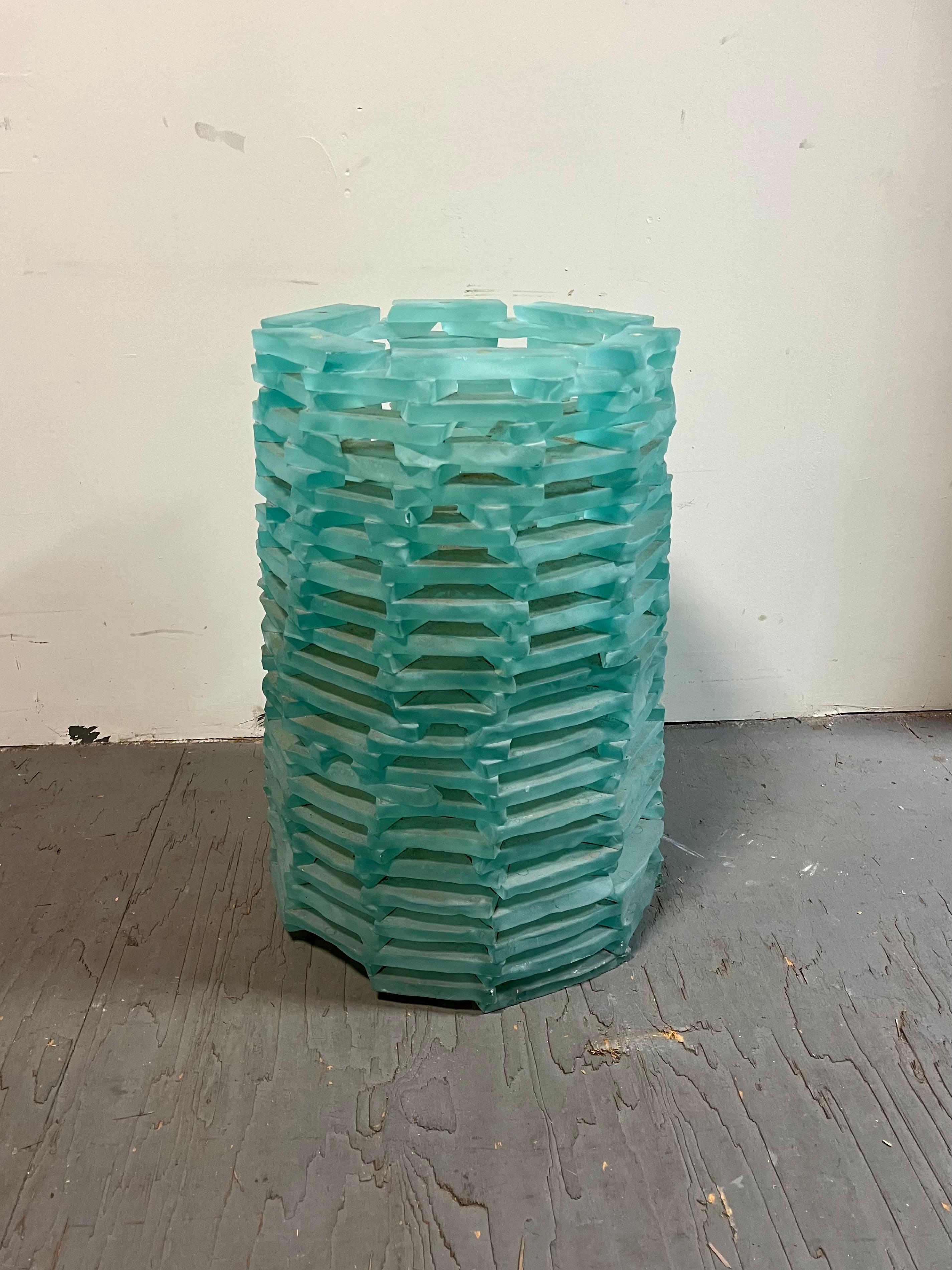 Post-Modern Murano Stacked Glass Block Gueridon Demilune Console Table For Sale