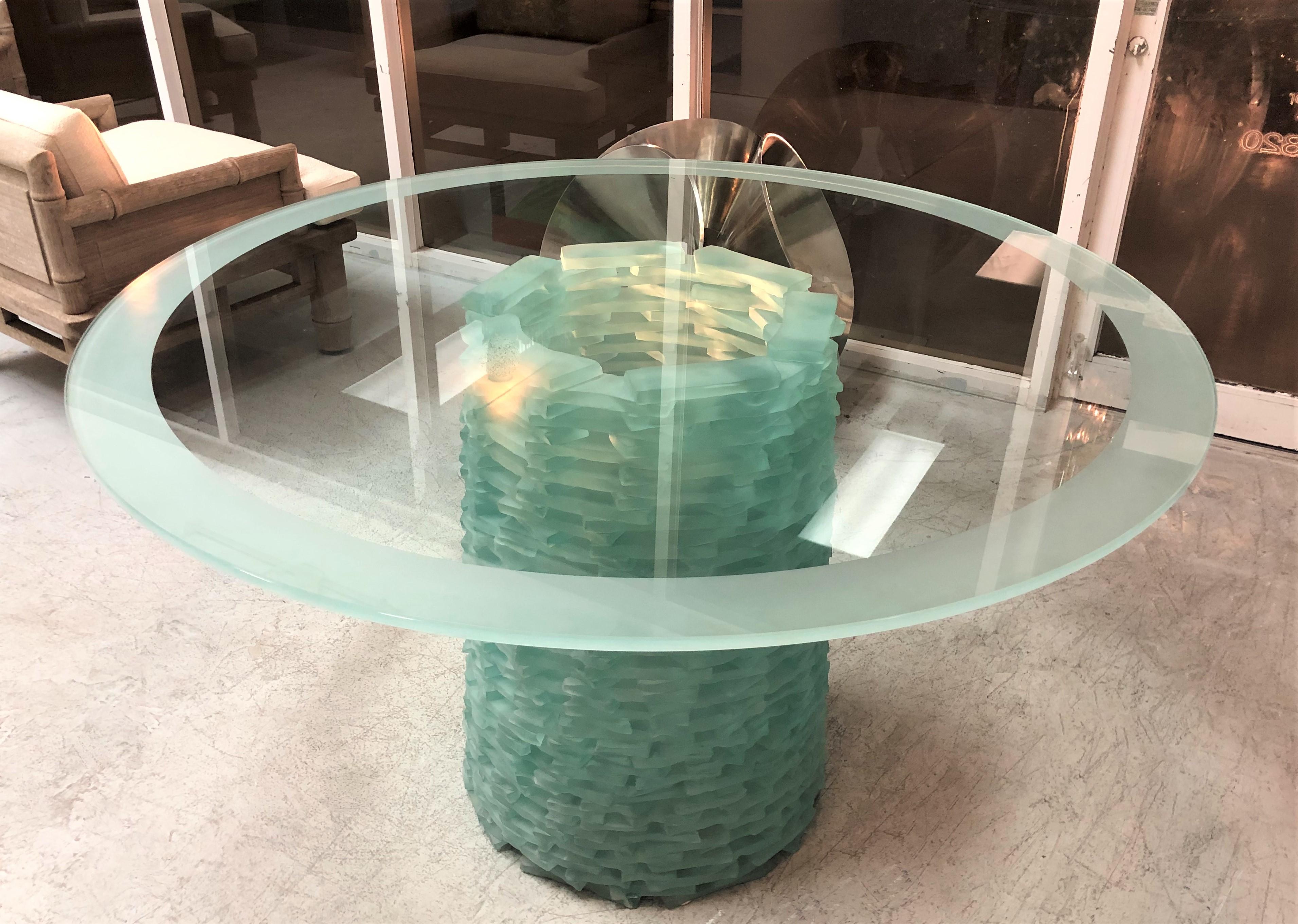 Italian Murano Stacked Glass Modern Round Dining Table, 1980s