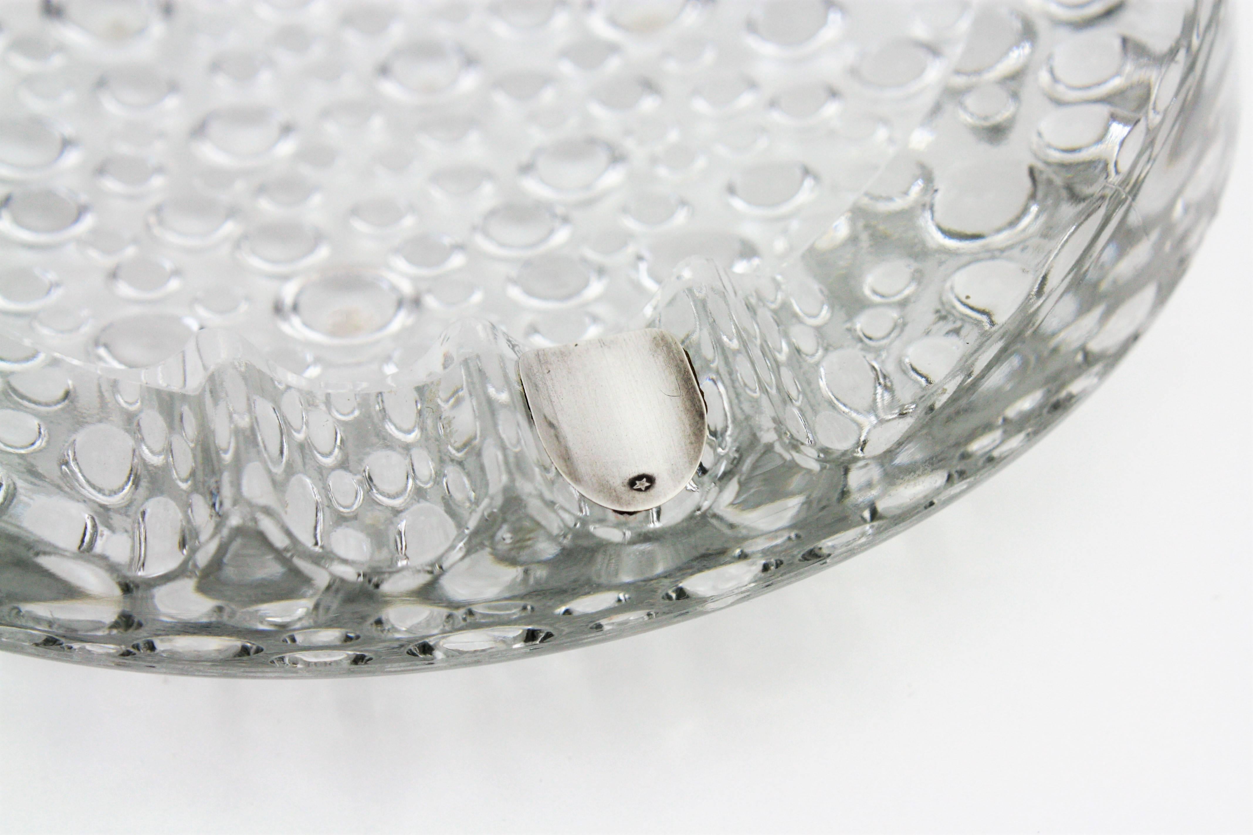 Murano Italian Art Glass Ashtray, Bubbles Design and Sterling Silver Details For Sale 5