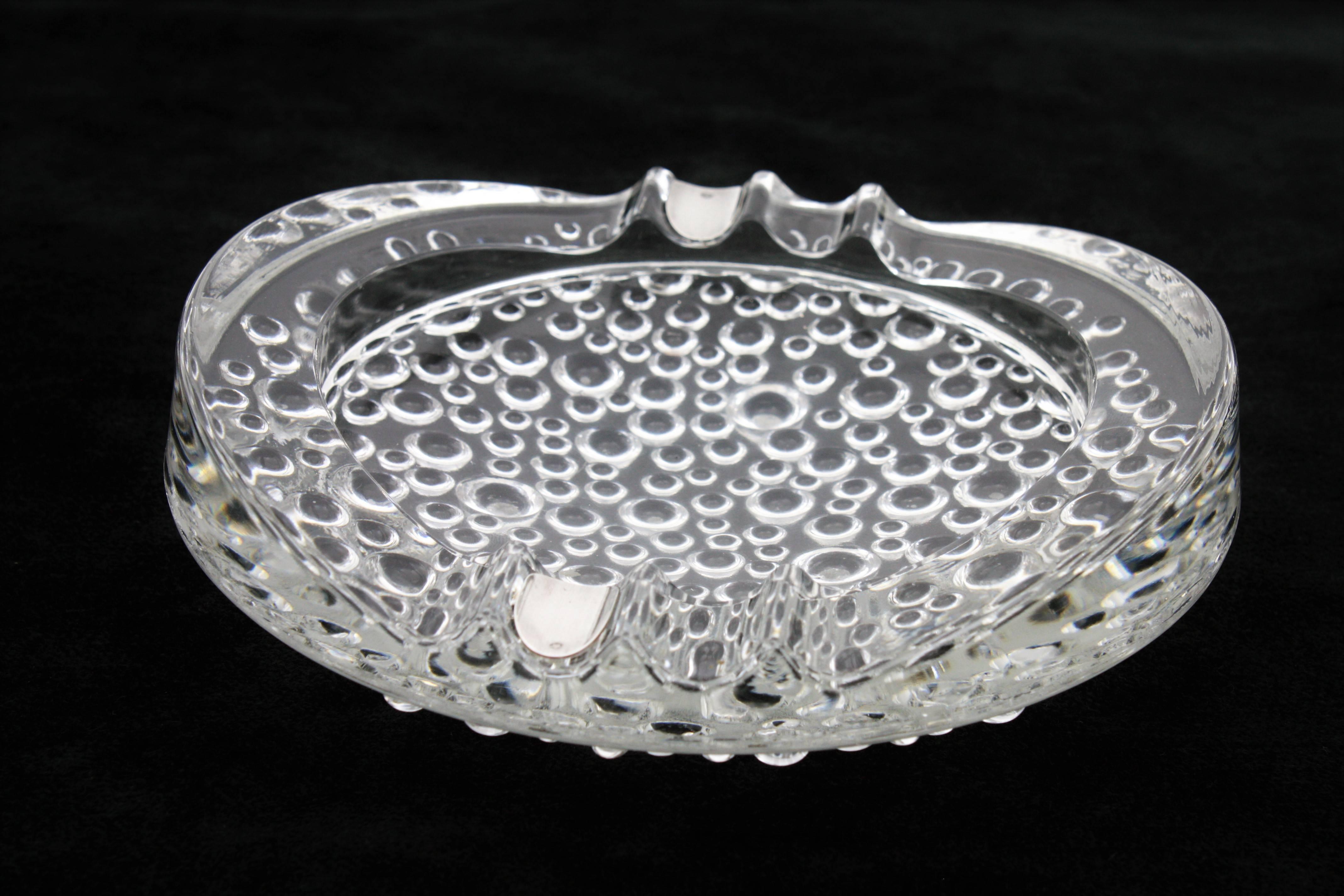Mid-Century Modern Murano Italian Art Glass Ashtray, Bubbles Design and Sterling Silver Details For Sale