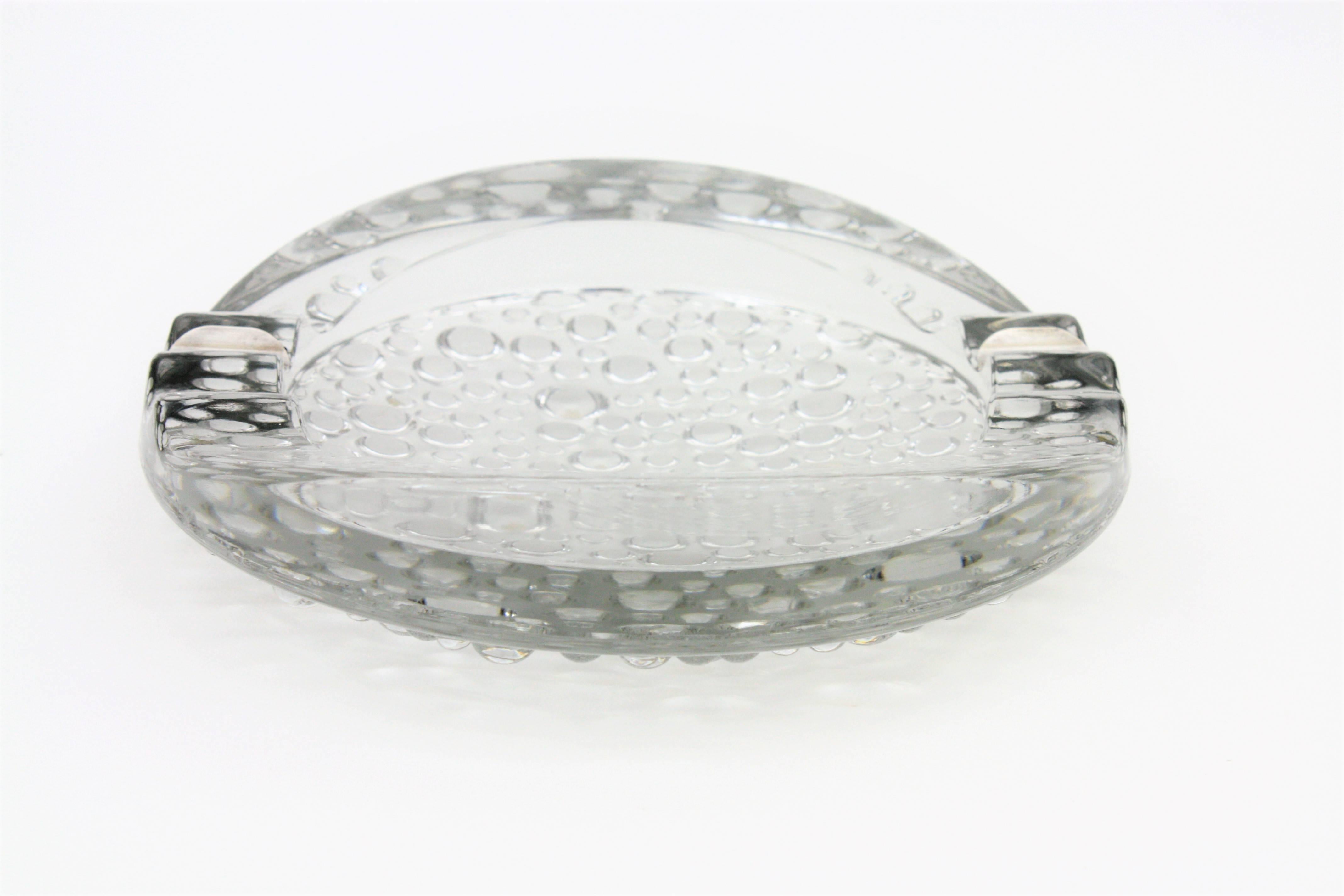 Murano Italian Art Glass Ashtray, Bubbles Design and Sterling Silver Details For Sale 2