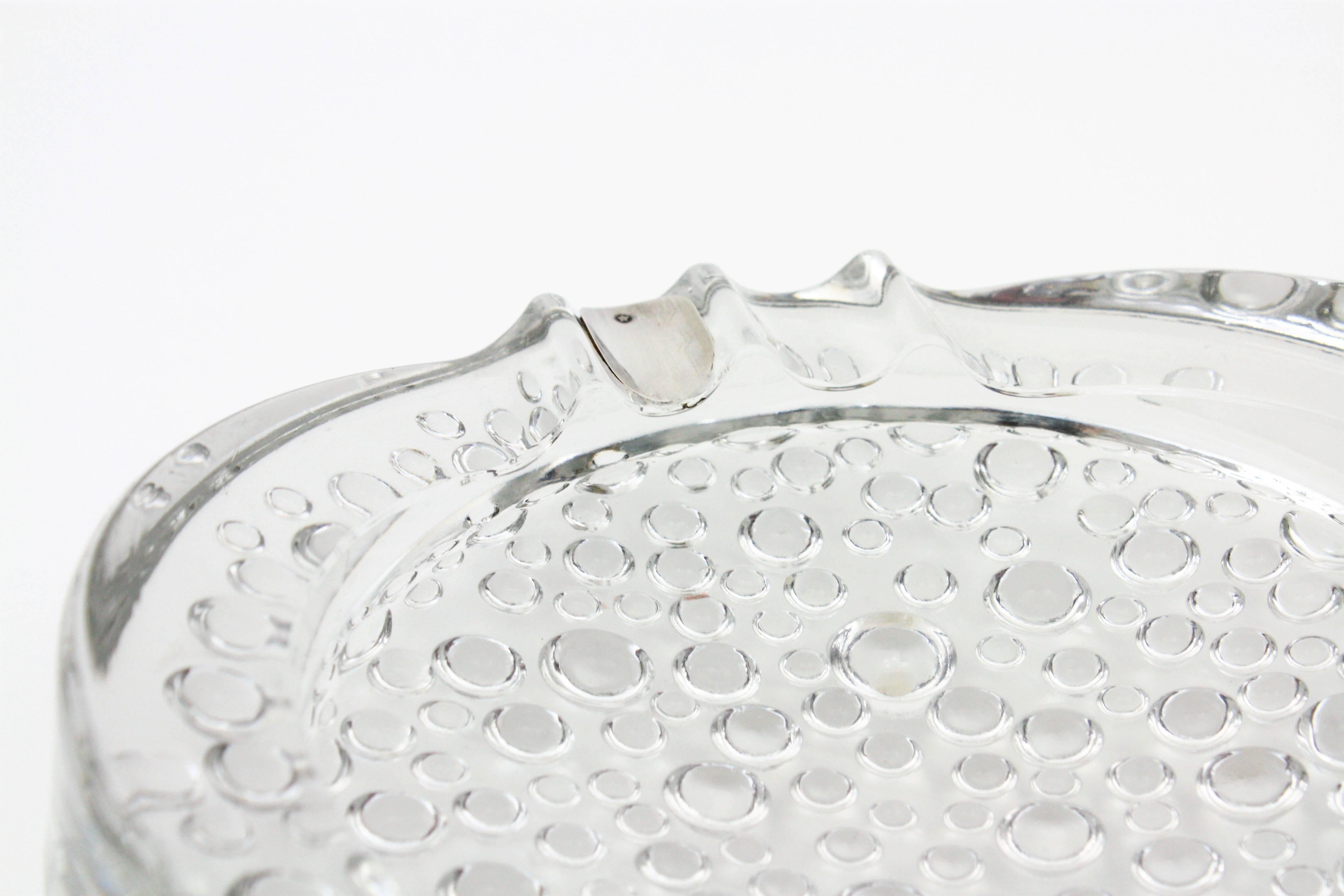 Murano Italian Art Glass Ashtray, Bubbles Design and Sterling Silver Details For Sale 4