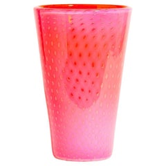 Murano Strawberry Pink Bubble Glass Vase