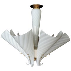 Murano Striated White Glass Petal Chandelier