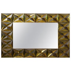 Murano Strong Olive Green Glass and Brass Console Wall Mirror, 2019