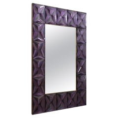 Murano Strong Violet Glass and Brass Console Wall Mirror, 2019