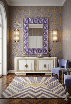 Specchio da consolle / da parete in vetro viola intenso di Murano e ottone, 2020
