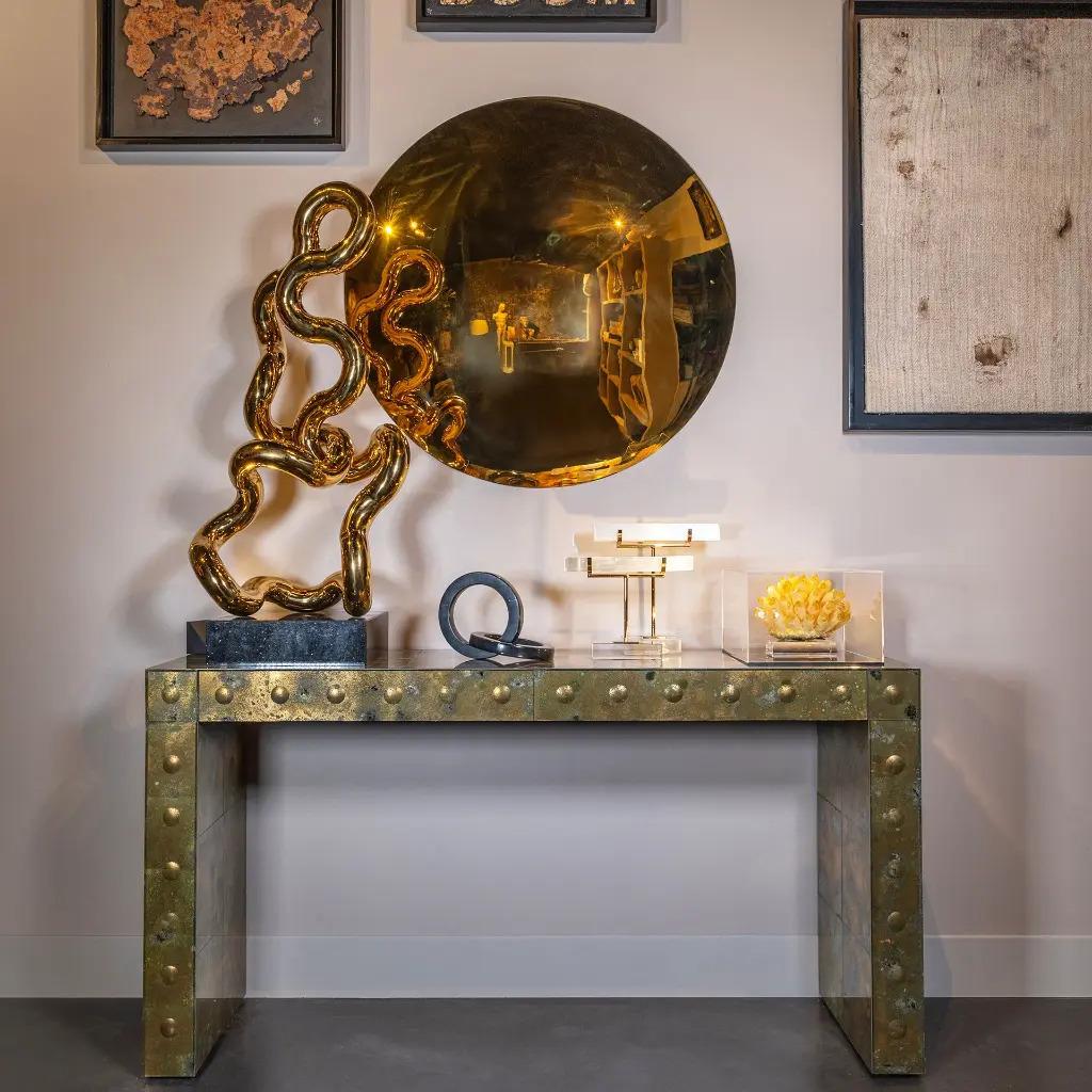 Modern Murano-Style 1970s Console in Oxidized Mirror Tiles For Sale