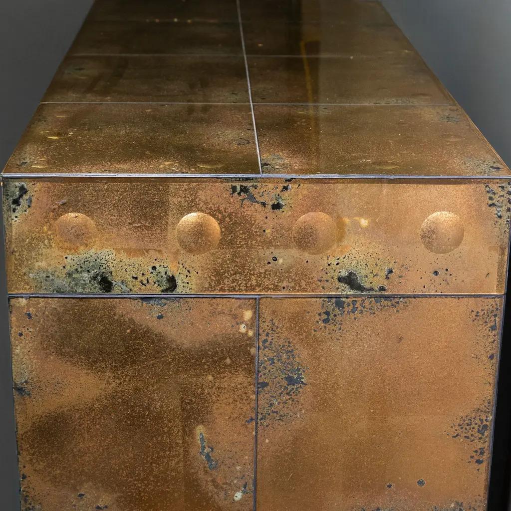 French Murano-Style 1970s Console in Oxidized Mirror Tiles For Sale