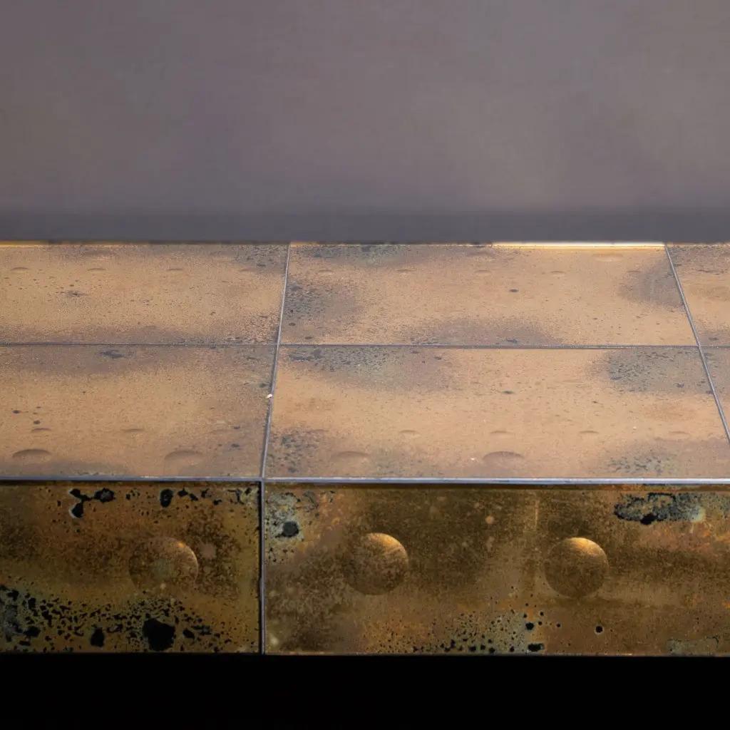 Contemporary Murano-Style 1970s Console in Oxidized Mirror Tiles For Sale