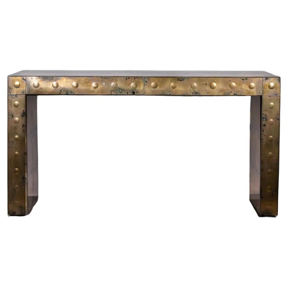 Murano-Style 1970s Console in Oxidized Mirror Tiles For Sale