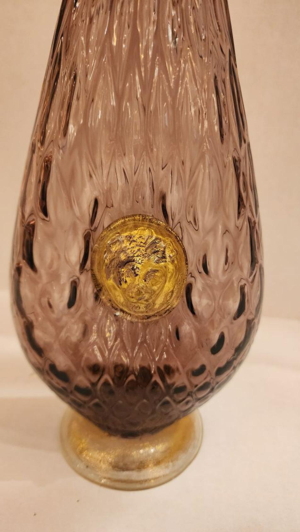 Carafe en verre doré et améthyste de style Murano Bon état - En vente à Dallas, TX
