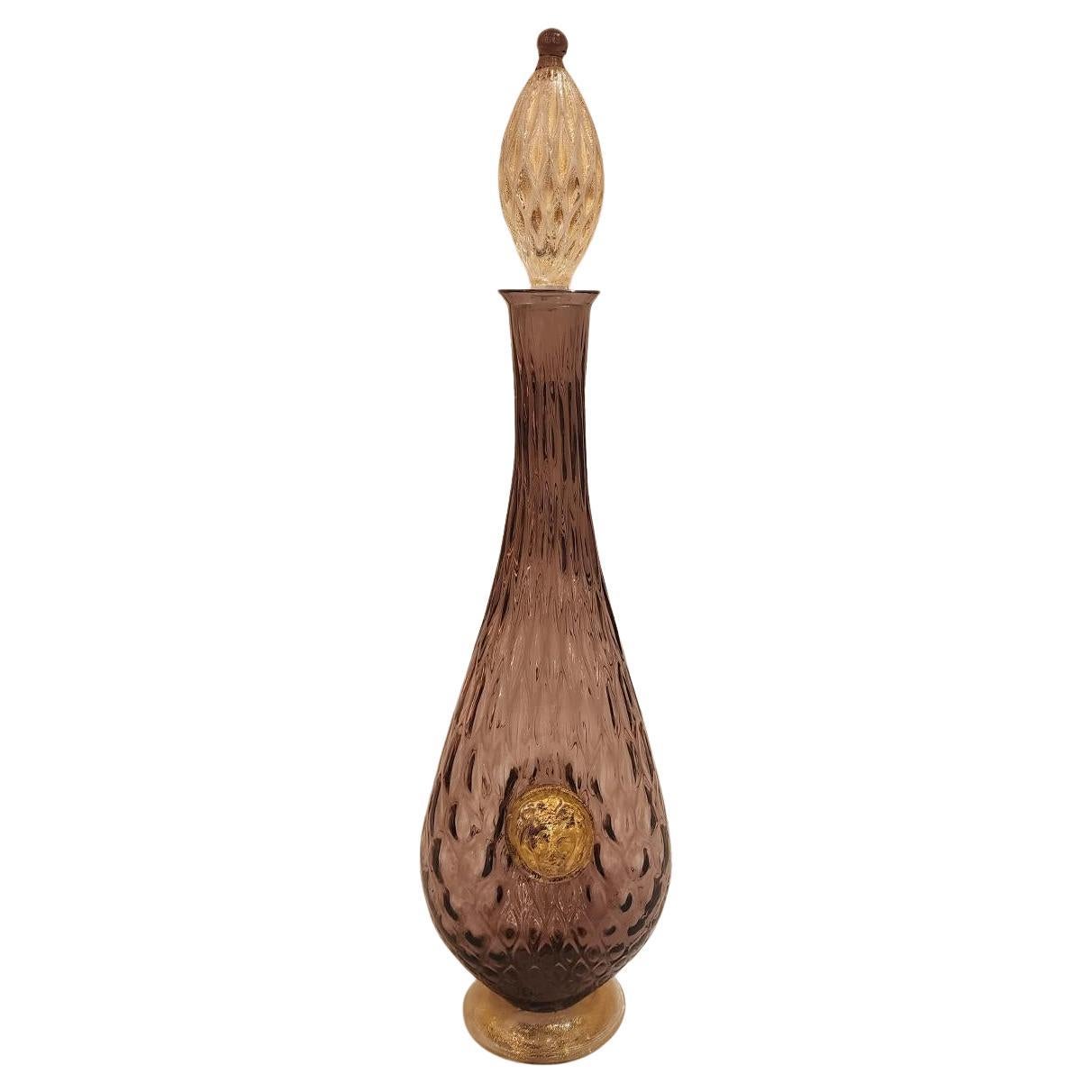 Murano style Amethyst and Gold Glass Decanter