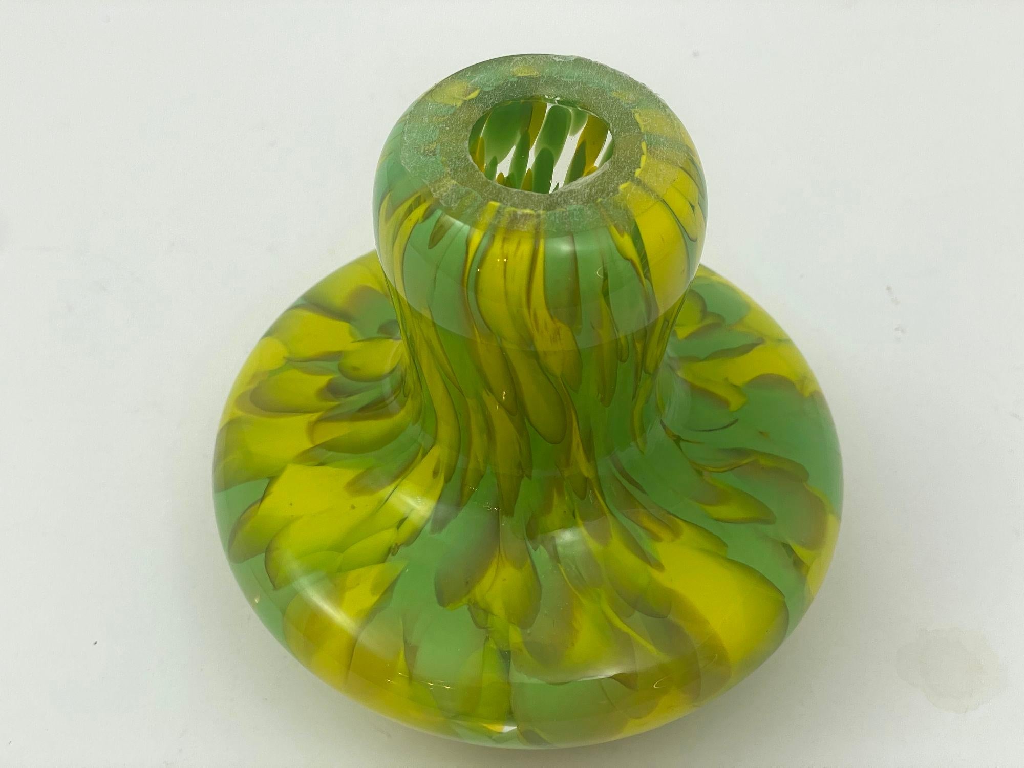 Murano Style Art Glass Mushroom Toadstool Paperweight Green and Yellow 1980s For Sale 3