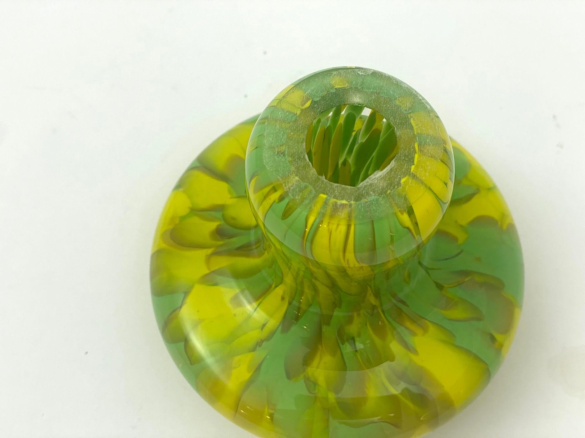 Murano Style Art Glass Mushroom Toadstool Paperweight Green and Yellow 1980s For Sale 4