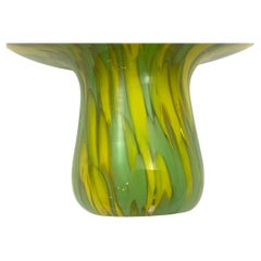 Murano Style Art Glass Mushroom Toadstool Paperweight Green and Yellow 1980s
