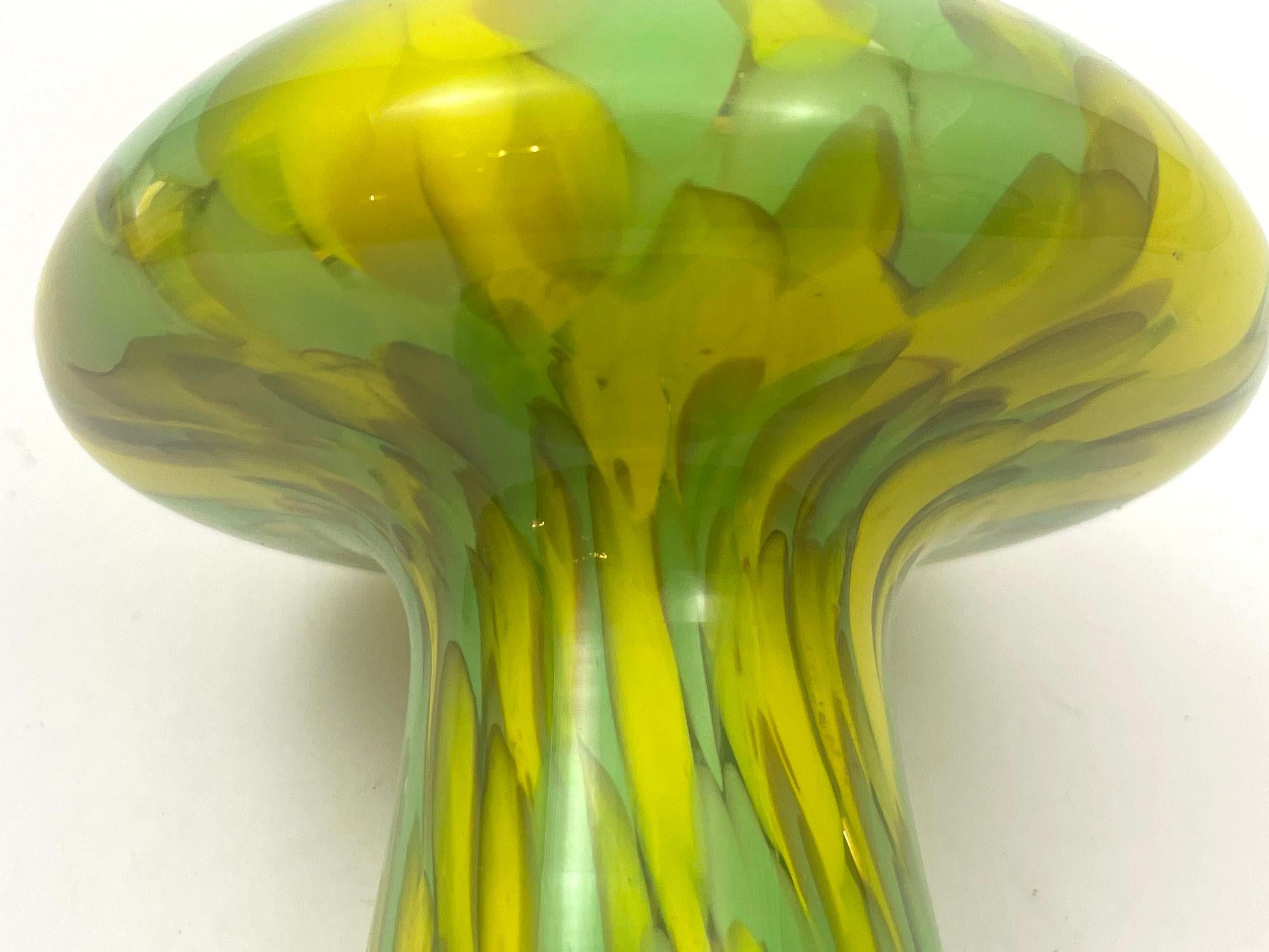 Murano Style Art Glass Mushroom Toadstool Paperweight Green and Yellow 1980s For Sale 9