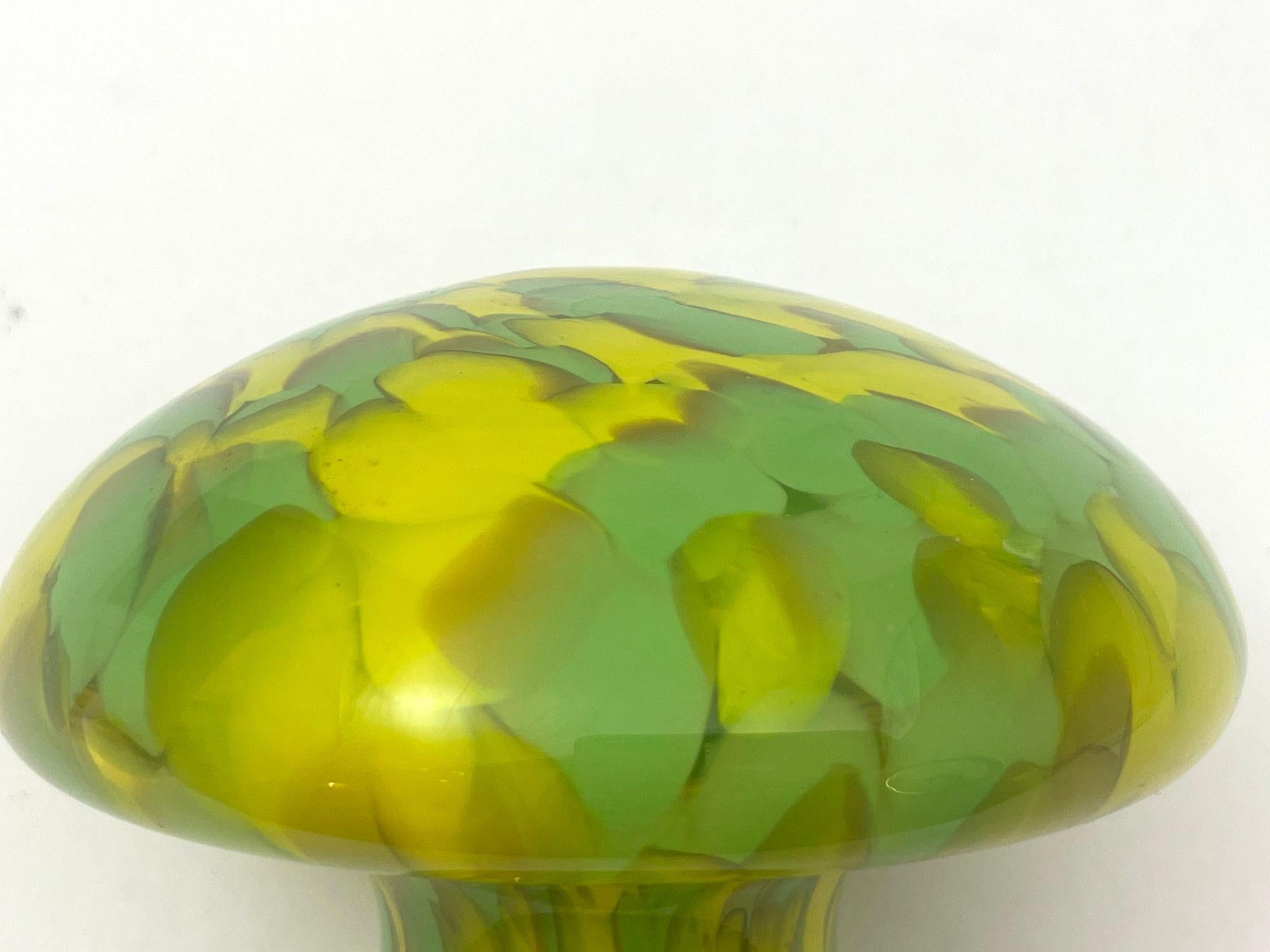 Murano Style Art Glass Mushroom Toadstool Paperweight Green and Yellow 1980s For Sale 10