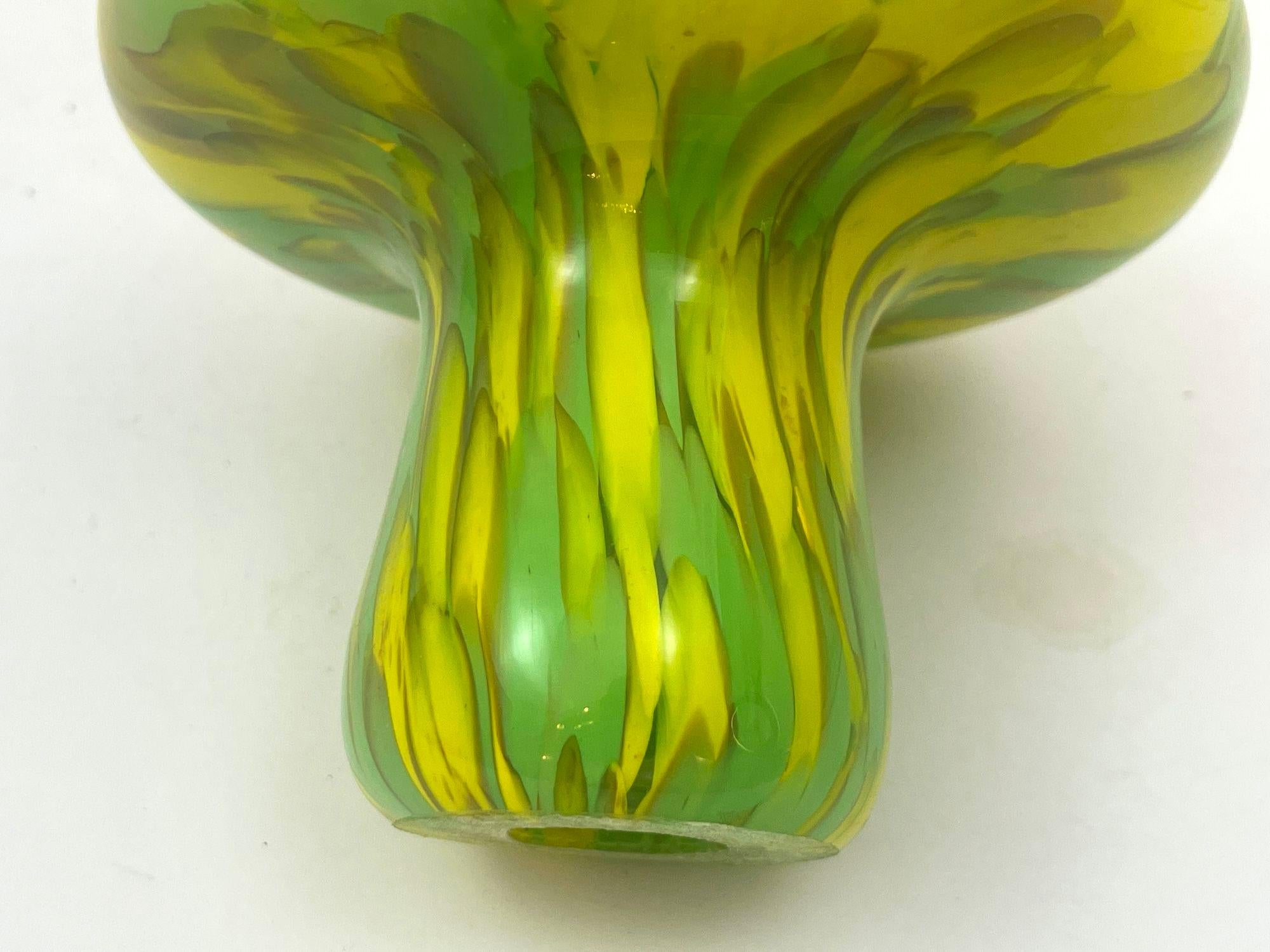 Murano Style Art Glass Mushroom Toadstool Paperweight Green and Yellow 1980s For Sale 1