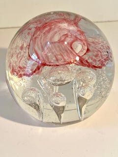 Murano Style Art Glass Paperweight with Red