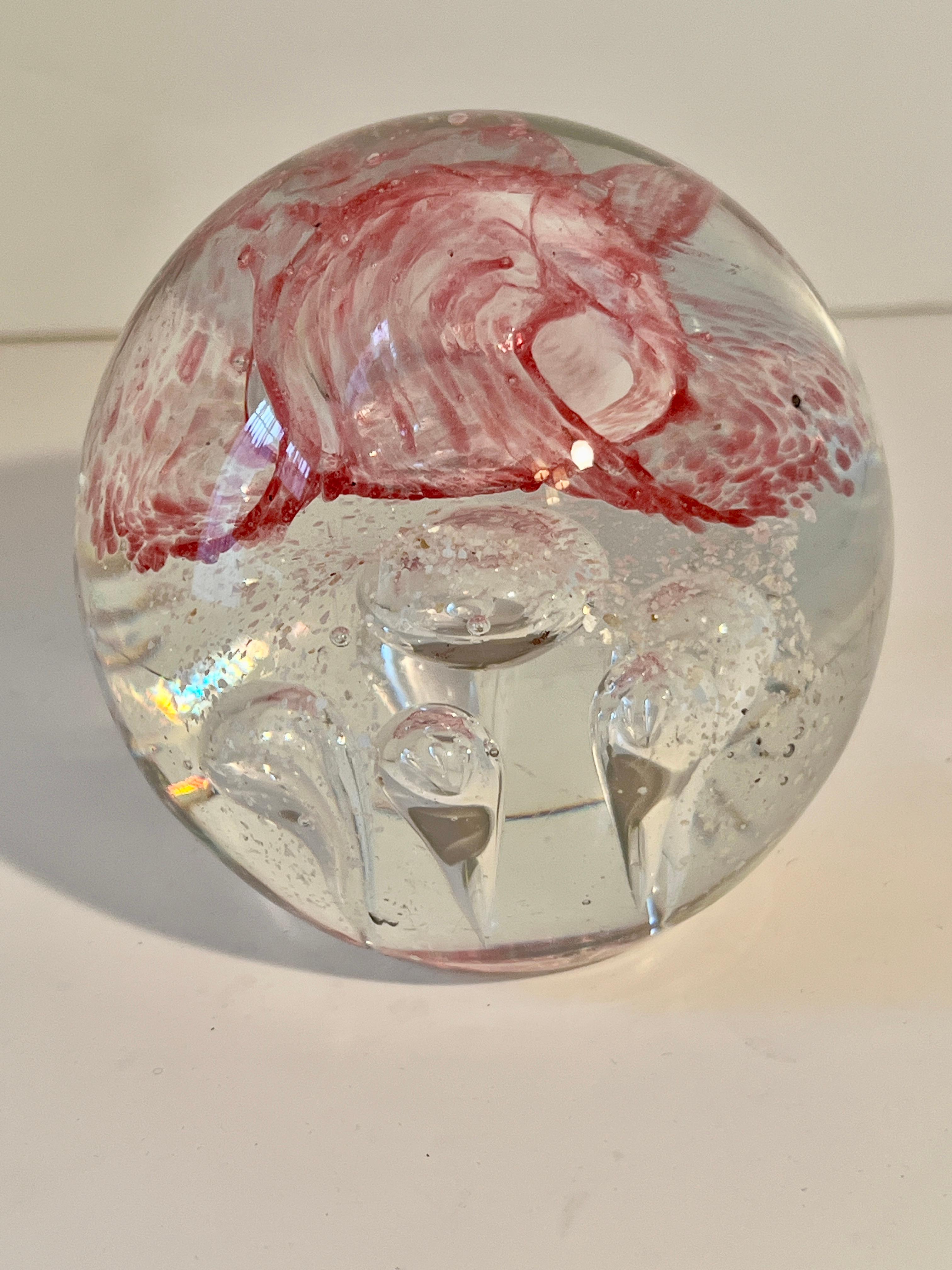 Mid-Century Modern Murano Style Art Glass Paperweight with Red  For Sale