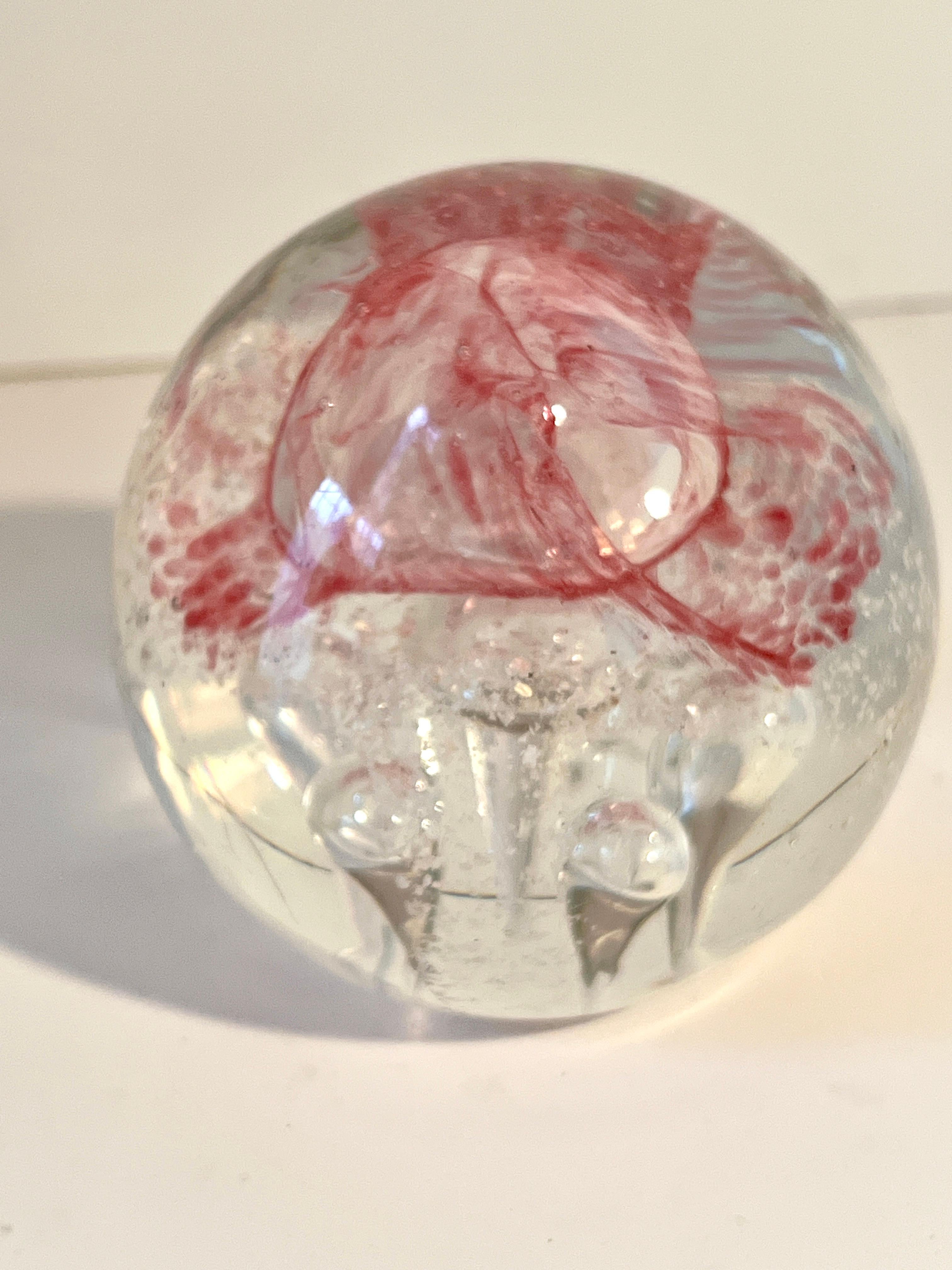 Italian Murano Style Art Glass Paperweight with Red  For Sale