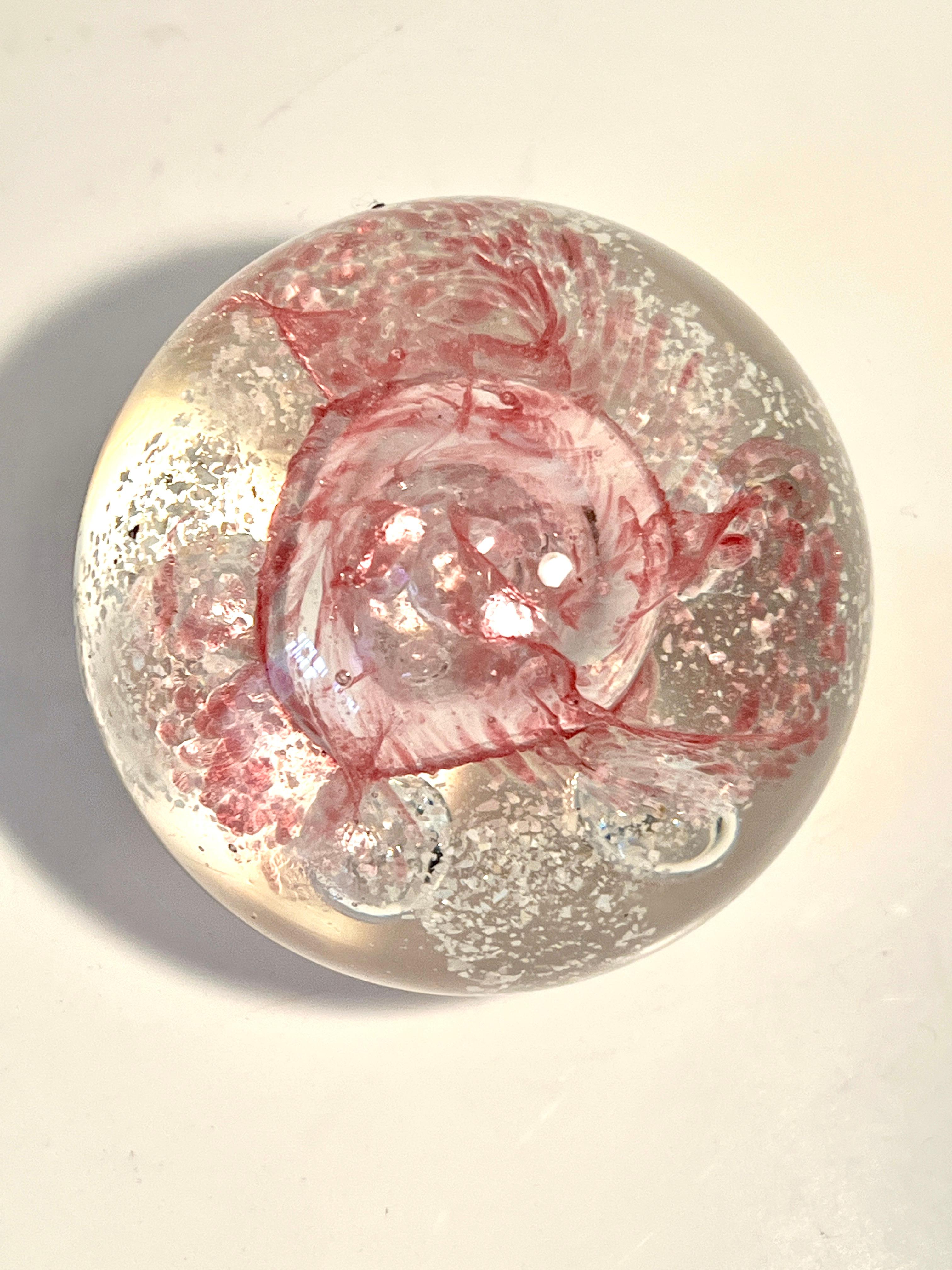 Murano Style Art Glass Paperweight with Red  In Good Condition For Sale In Los Angeles, CA