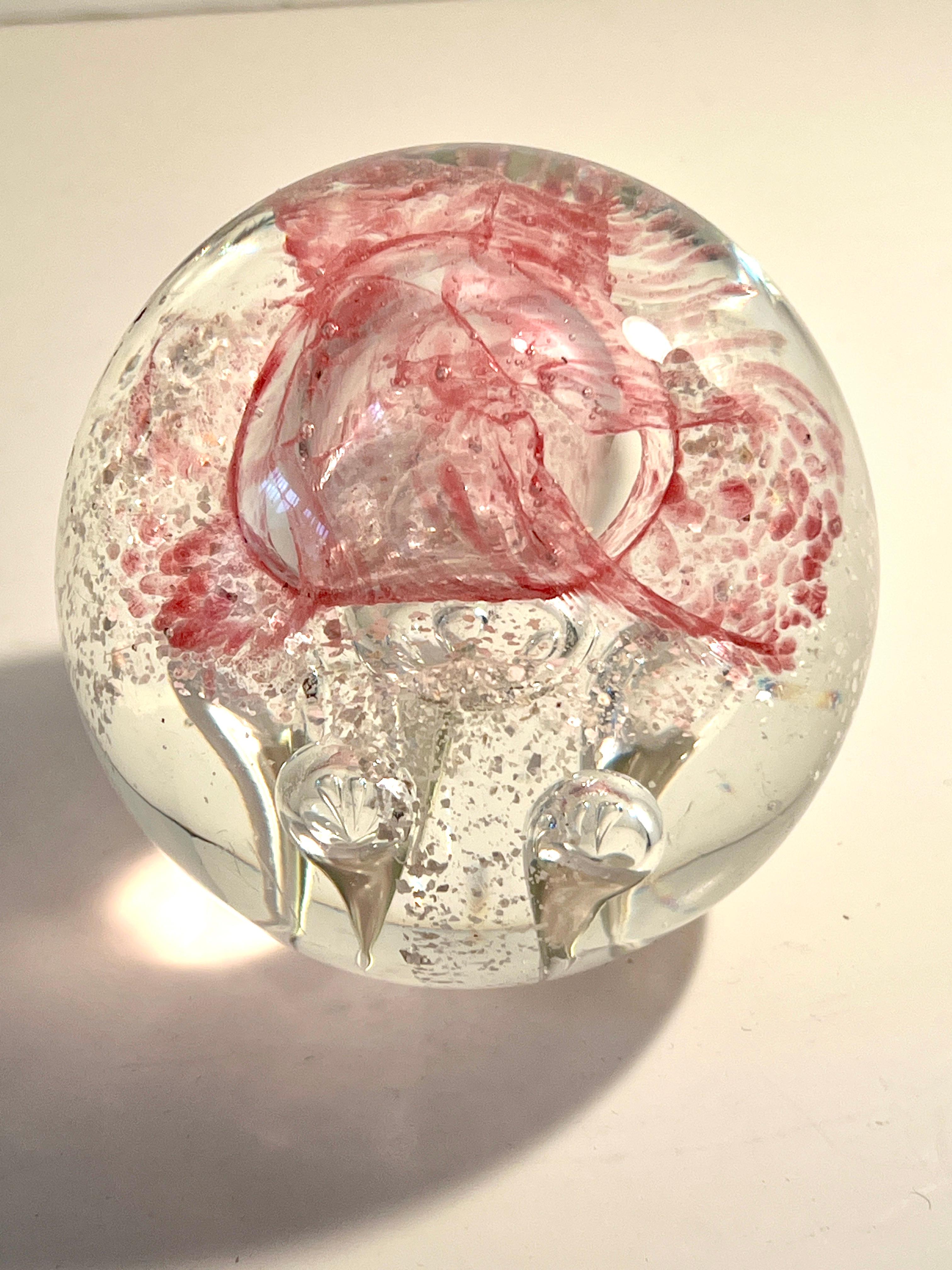 Murano Style Art Glass Paperweight with Red  For Sale 1
