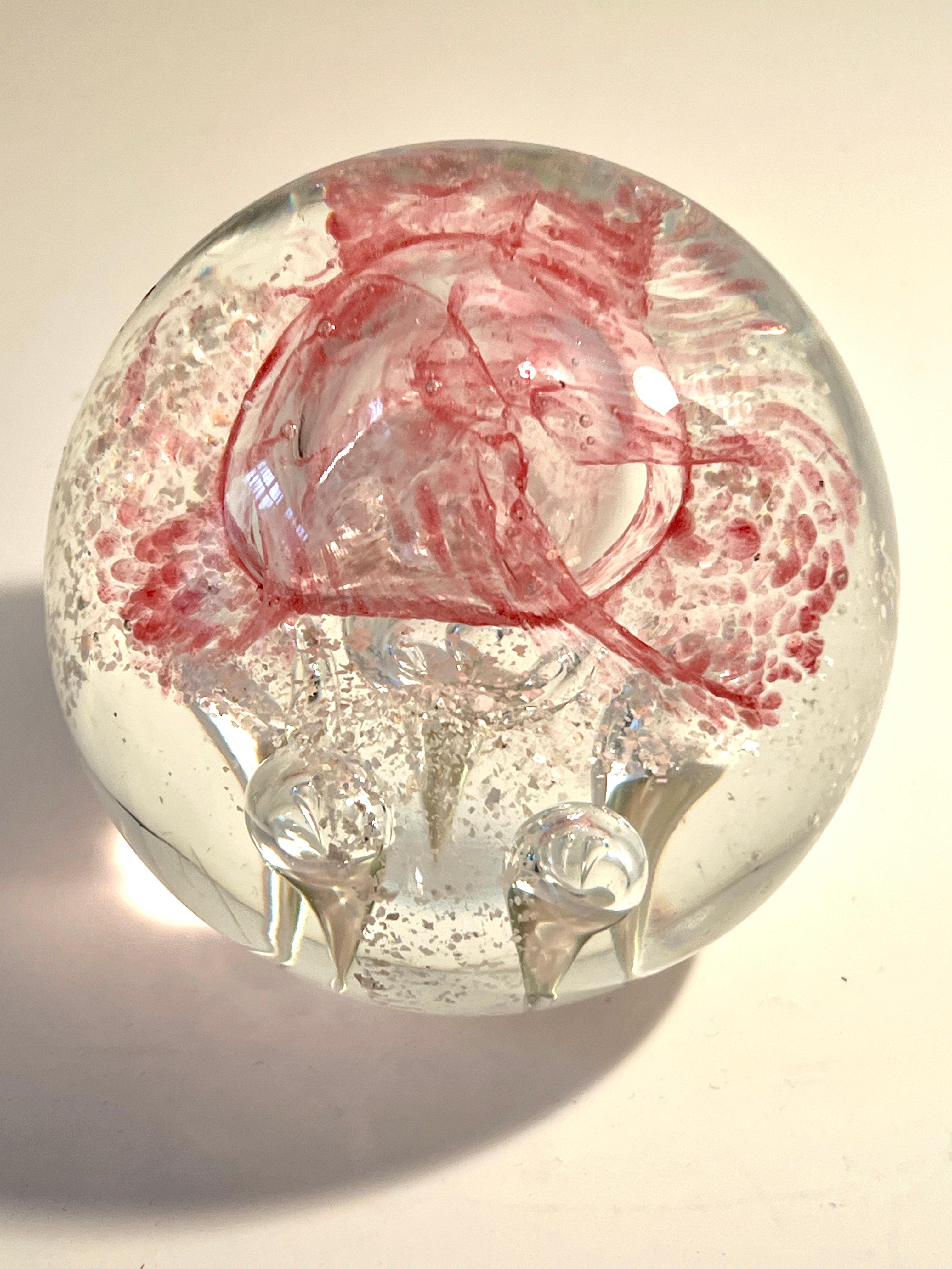 Murano Style Art Glass Paperweight with Red  For Sale 2