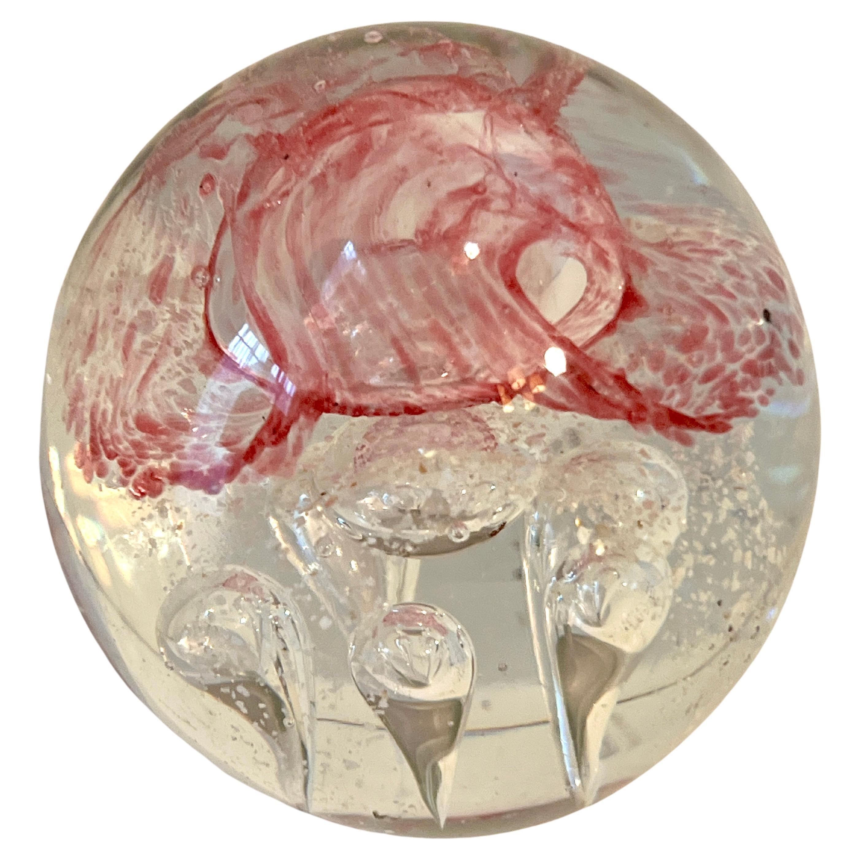 Murano Style Art Glass Paperweight with Red 